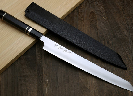 Yoshihiro Ginsan High Carbon Stainless Steel Sujihiki Kiritsuke Slicer Chefs Knife with Triple Nickel Silver Ring Ebony Handle