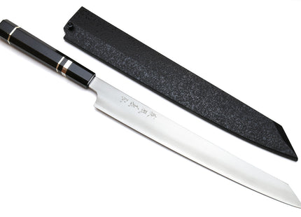 Yoshihiro Ginsan High Carbon Stainless Steel Sujihiki Kiritsuke Slicer Chefs Knife with Triple Nickel Silver Ring Ebony Handle