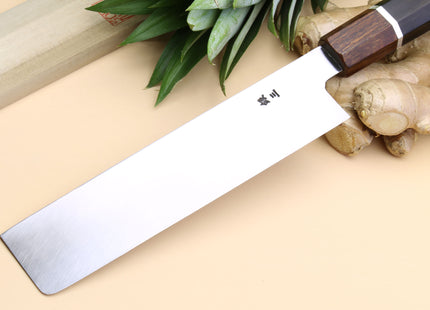 Yoshihiro  Ginsan Mirror Polished Stain Resistant Edo Usuba Traditional Japanese Vegetable Chopping Chef Knife Ebony Handle with Silver Ring