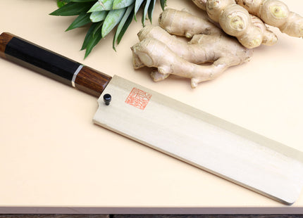 Yoshihiro  Ginsan Mirror Polished Stain Resistant Edo Usuba Traditional Japanese Vegetable Chopping Chef Knife Ebony Handle with Silver Ring