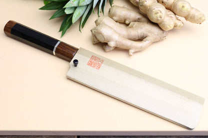 Yoshihiro  Ginsan Mirror Polished Stain Resistant Edo Usuba Traditional Japanese Vegetable Chopping Chef Knife Ebony Handle with Silver Ring