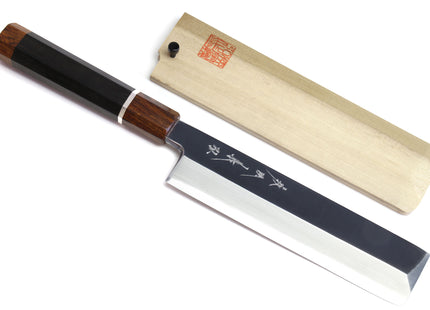 Yoshihiro  Ginsan Mirror Polished Stain Resistant Edo Usuba Traditional Japanese Vegetable Chopping Chef Knife Ebony Handle with Silver Ring