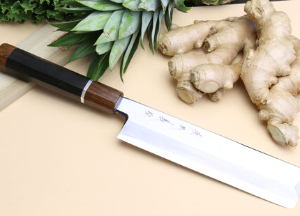 Yoshihiro Ginsanko Mirror Polished Stain Resistant Edo Usuba Traditional Japanese Vegetable Chopping Chef Knife Ebony Handle with Silver Ring