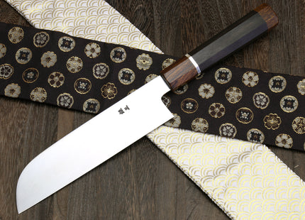 Yoshihiro  Ginsan Mirror Polished Stain Resistant Kama Usuba Traditional Japanese Vegetable Chopping Chef Knife Ebony Handle with Silver Ring