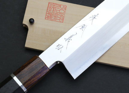 Yoshihiro  Ginsan Mirror Polished Stain Resistant Kama Usuba Traditional Japanese Vegetable Chopping Chef Knife Ebony Handle with Silver Ring