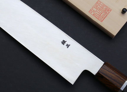 Yoshihiro  Ginsan Mirror Polished Stain Resistant Kama Usuba Traditional Japanese Vegetable Chopping Chef Knife Ebony Handle with Silver Ring
