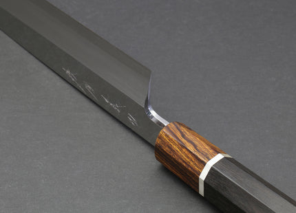 Yoshihiro  Ginsan Mirror Polished Stain Resistant Kama Usuba Traditional Japanese Vegetable Chopping Chef Knife Ebony Handle with Silver Ring