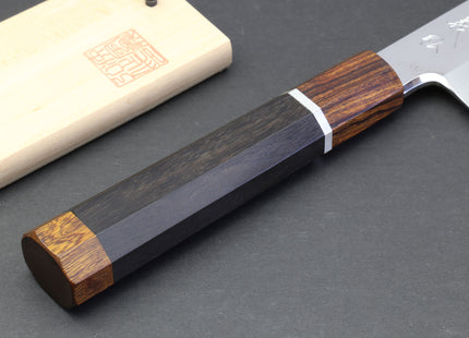Yoshihiro  Ginsan Mirror Polished Stain Resistant Kama Usuba Traditional Japanese Vegetable Chopping Chef Knife Ebony Handle with Silver Ring