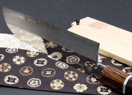 Yoshihiro  Ginsan Mirror Polished Stain Resistant Kama Usuba Traditional Japanese Vegetable Chopping Chef Knife Ebony Handle with Silver Ring
