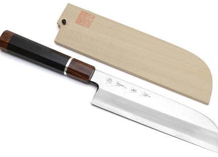 Yoshihiro  Ginsan Mirror Polished Stain Resistant Kama Usuba Traditional Japanese Vegetable Chopping Chef Knife Ebony Handle with Silver Ring