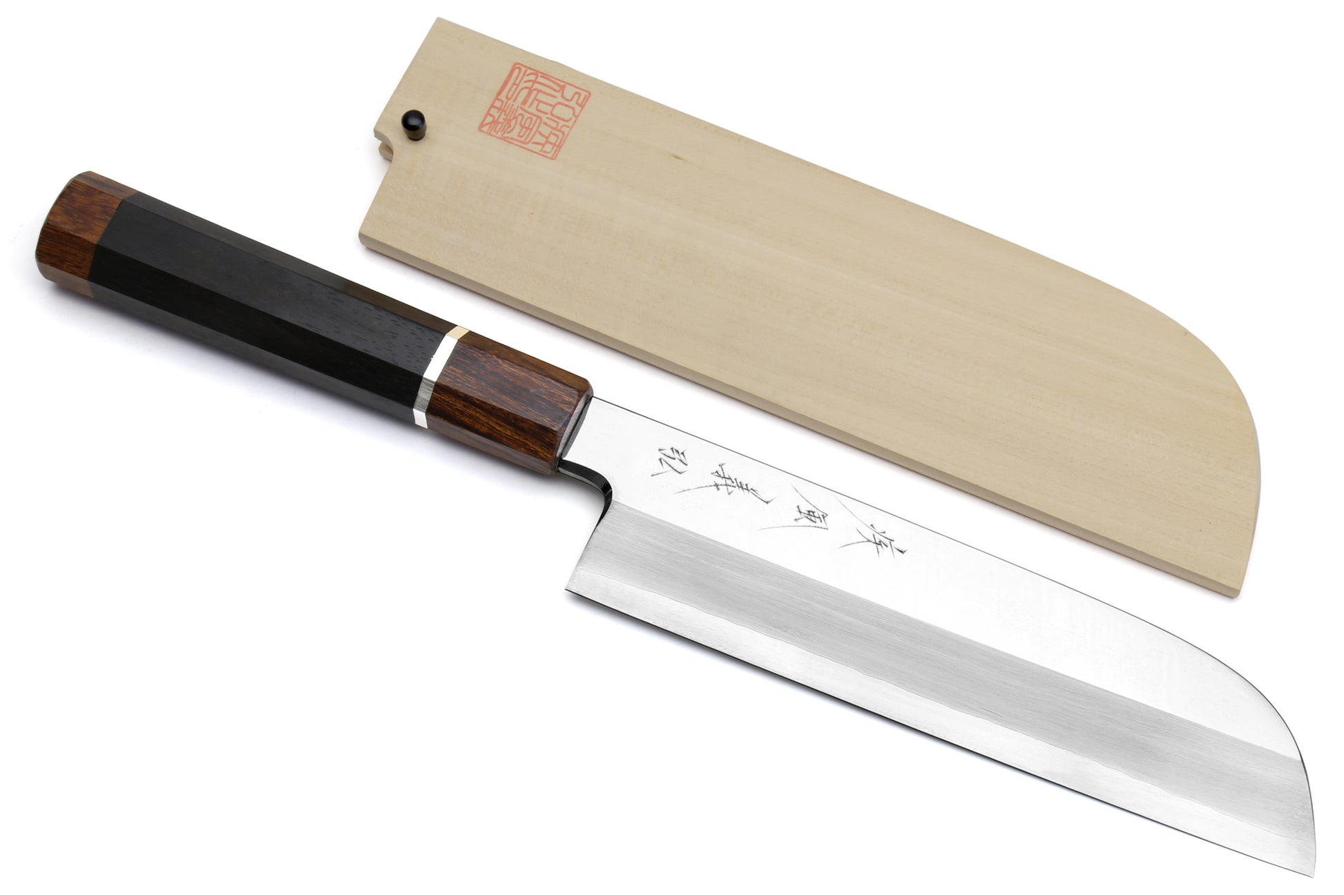 Yoshihiro  Ginsan Mirror Polished Stain Resistant Kama Usuba Traditional Japanese Vegetable Chopping Chef Knife Ebony Handle with Silver Ring