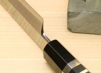 Yoshihiro Ginsan Mirror Polished Stain Resistant Steel Maguro Bocho Tuna Knife with Triple Silver Ring Ebony Handle (Sakimaru Takobiki Style) *Blade Length 17.7"
