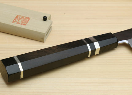 Yoshihiro Ginsan Mirror Polished Stain Resistant Steel Maguro Bocho Tuna Knife with Triple Silver Ring Ebony Handle (Yanagi-Kiritsuke Style) *Blade Length 17.7"