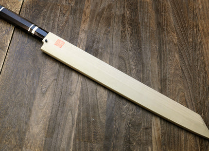 Yoshihiro Ginsan Mirror Polished Stain Resistant Steel Maguro Bocho Tuna Knife with Triple Silver Ring Ebony Handle (Yanagi-Kiritsuke Style) *Blade Length 17.7"
