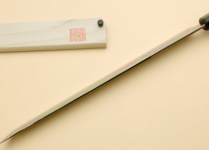 Yoshihiro Ginsan Mirror Polished Stain Resistant Steel Sakimaru Takobiki Sushi Sashimi Slicing Japanese Knife Ebony Handle
