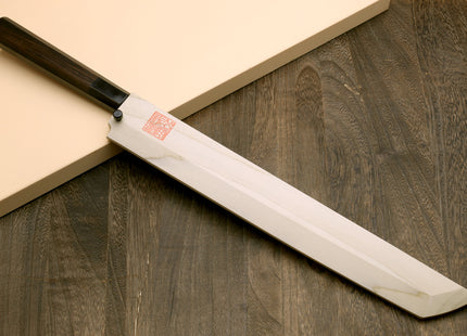 Yoshihiro Ginsan Mirror Polished Stain Resistant Steel Sakimaru Takobiki Sushi Sashimi Slicing Japanese Knife Ebony Handle