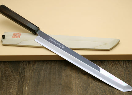 Yoshihiro Ginsan Mirror Polished Stain Resistant Steel Sakimaru Takobiki Sushi Sashimi Slicing Japanese Knife Ebony Handle