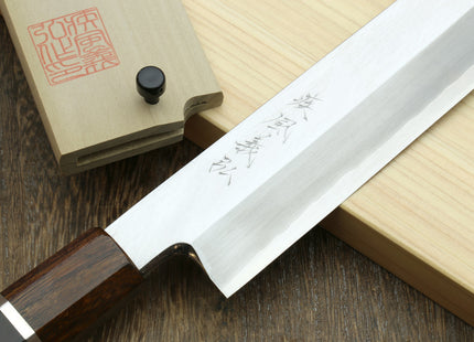 Yoshihiro Ginsan Semi-stainless Kenmuki Single-Edged Vegetable Knife Ebony Handle with Sterling Silver Ring