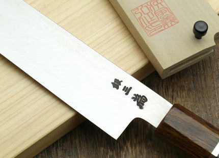 Yoshihiro Ginsan Semi-stainless Kenmuki Single-Edged Vegetable Knife Ebony Handle with Sterling Silver Ring