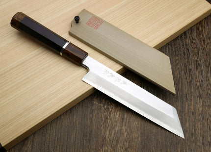 Yoshihiro Ginsan Semi-stainless Kenmuki Single-Edged Vegetable Knife Ebony Handle with Sterling Silver Ring