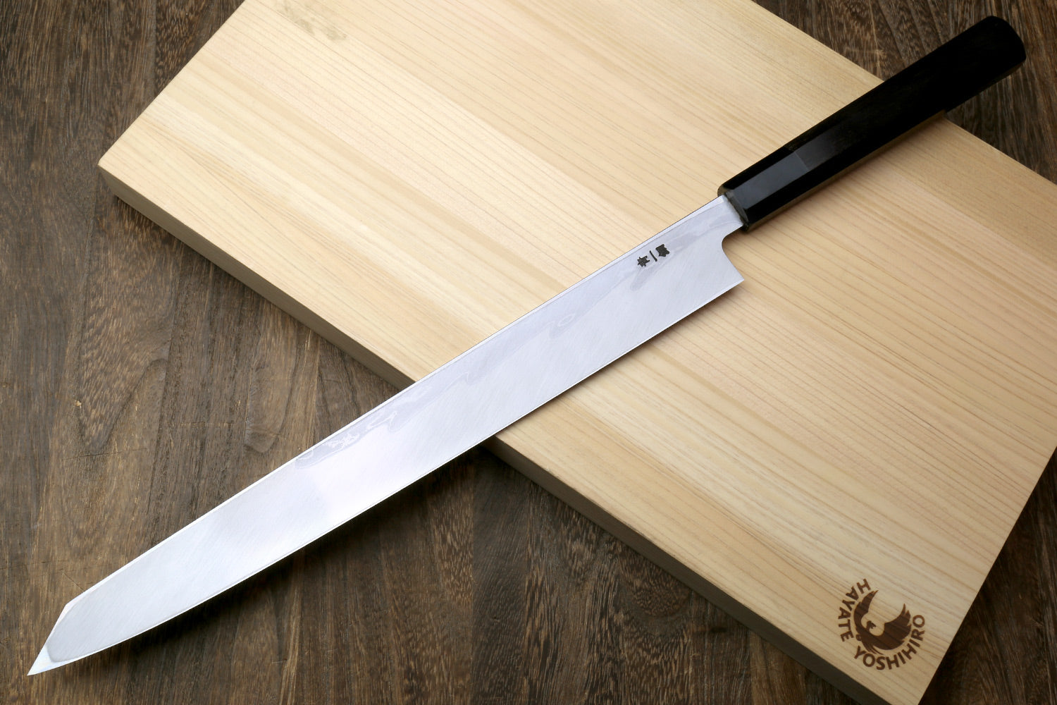 Yoshihiro Hayate Suminagashi Blue Steel #1 Yanagi Kiritsuke Sushi Sashimi Japanese Knife Ebony Handle