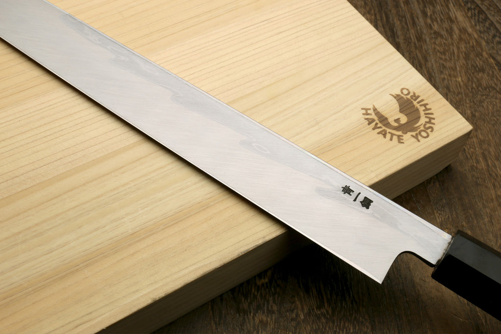 Yoshihiro Hayate Suminagashi Blue Steel #1 Yanagi Kiritsuke Sushi Sashimi Japanese Knife Ebony Handle