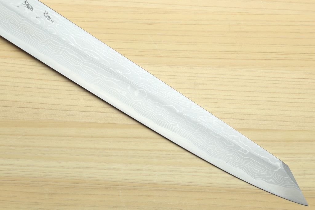 Yoshihiro Hayate Suminagashi Blue Steel #1 Yanagi Kiritsuke Sushi Sashimi Japanese Knife Ebony Handle