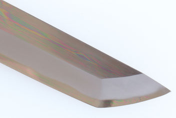 Tuna knife blade with smooth edge and iridescent steel finish