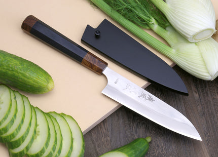 Yoshihiro High Speed Steel HAP40 Petty Multipurpose Chef Knife Natural Ebony Handle