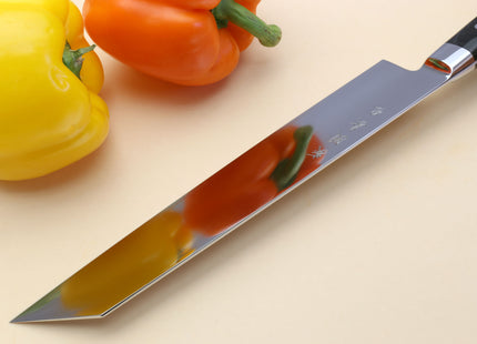 Yoshihiro High Speed Steel Kiritsuke Multipurpose Chefs Knife (Black Pakkawood Handle)