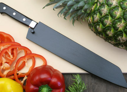 Yoshihiro High Speed Steel Kiritsuke Multipurpose Chefs Knife (Black Pakkawood Handle)