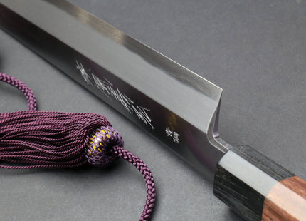 Yoshihiro Hongasumi Blue Steel Yanagi-Kiritsuke Sushi Sashimi Japanese Knife Rosewood Handle with Nuri Saya Cover