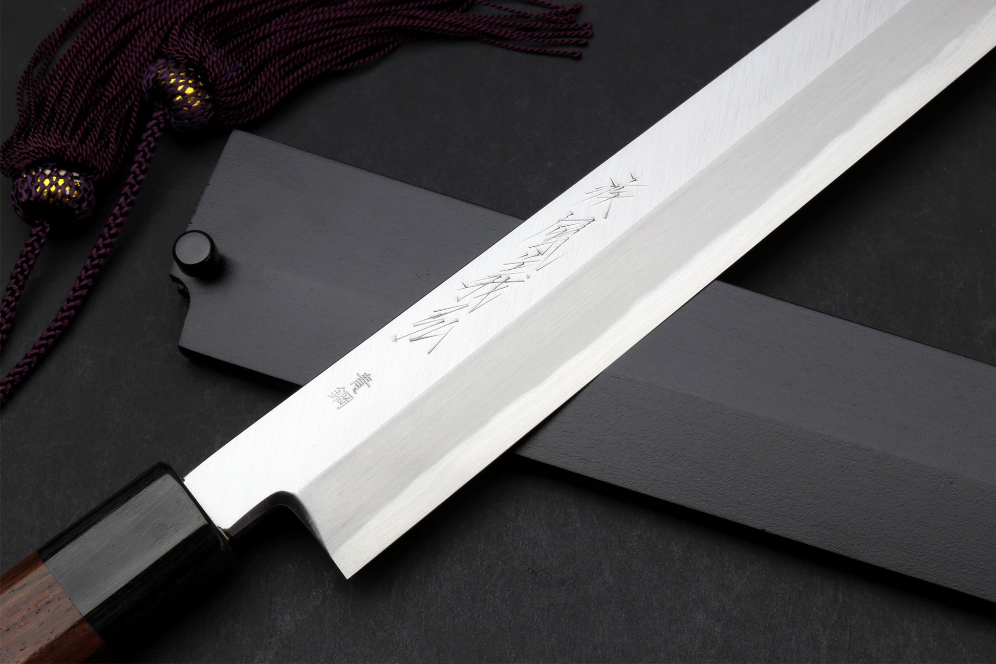 Yoshihiro Hongasumi Blue Steel Yanagi-Kiritsuke Sushi Sashimi Japanese Knife Rosewood Handle with Nuri Saya Cover