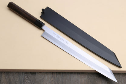 Yoshihiro Hongasumi White Steel Yanagi-Kiritsuke Sushi Sashimi Japanese Knife Rosewood Handle with Nuri Saya Cover