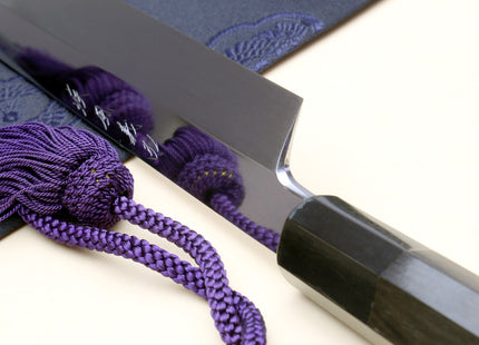 Yoshihiro Honyaki Aoko Blue Steel Mirror Finished Yanagi Sushi Sashimi Japanese knife with Ebony Handle