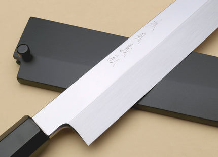Yoshihiro Honyaki Aoko Blue Steel Mirror Finished Yanagi Sushi Sashimi Japanese knife with Ebony Handle