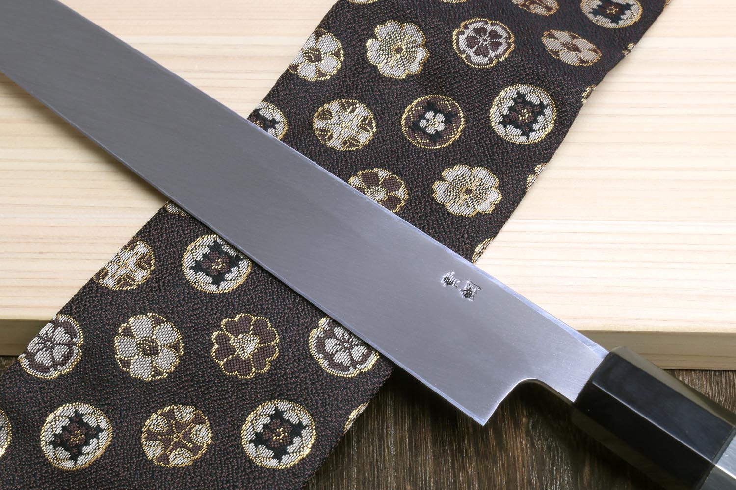 Yoshihiro Honyaki Aoko Blue Steel Mirror Finished Yanagi Sushi Sashimi Japanese knife with Triple Nickel Silver Ring Ebony Handle