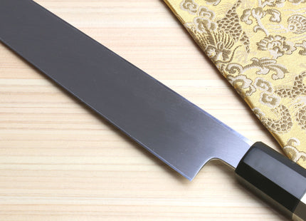 Yoshihiro Honyaki Mirror-Finished Namiukashi White Steel Yanagi Sushi Sashimi Japanese Knife with Triple Nickel Silver Ring Ebony Handle