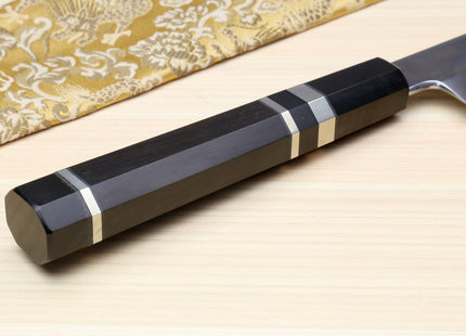 Yoshihiro Honyaki Mirror-Finished Namiukashi White Steel Yanagi Sushi Sashimi Japanese Knife with Triple Nickel Silver Ring Ebony Handle
