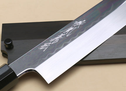 Yoshihiro Honyaki White Steel Mirror-Finished Namiukashi Kenmuki Japanese Single Edged Vegetable Knife with Premium Ebony Saya Cover