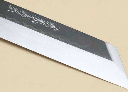Yoshihiro Honyaki White Steel Mirror-Finished Namiukashi Kenmuki Japanese Single Edged Vegetable Knife with Premium Ebony Saya Cover