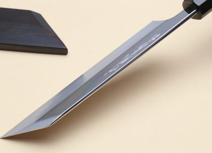 Yoshihiro Honyaki White Steel Mirror-Finished Namiukashi Kenmuki Japanese Single Edged Vegetable Knife with Premium Ebony Saya Cover