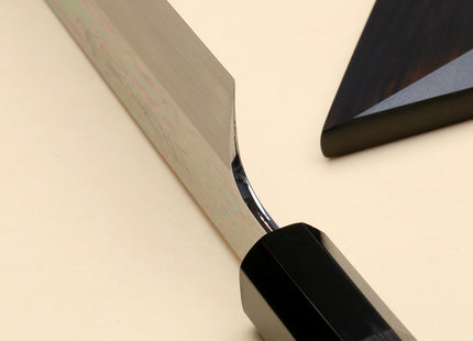 Yoshihiro Honyaki White Steel Mirror-Finished Namiukashi Kenmuki Japanese Single Edged Vegetable Knife with Premium Ebony Saya Cover
