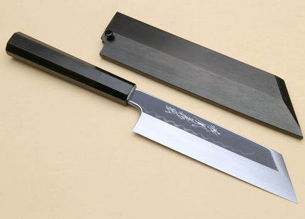 Yoshihiro Honyaki White Steel Mirror-Finished Namiukashi Kenmuki Japanese Single Edged Vegetable Knife with Premium Ebony Saya Cover