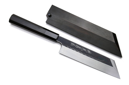 Yoshihiro Honyaki White Steel Mirror-Finished Namiukashi Kenmuki Japanese Single Edged Vegetable Knife with Premium Ebony Saya Cover