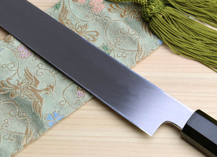 Yoshihiro Honyaki White Steel Mirror Finished Namiukashi Sakimaru Takobiki Sushi Sashimi Japanese Knife with Triple Nickel Silver Ring Ebony Handle
