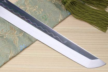 Yoshihiro Honyaki White Steel Mirror Finished Namiukashi Sakimaru Takobiki Sushi Sashimi Japanese Knife with Triple Nickel Silver Ring Ebony Handle