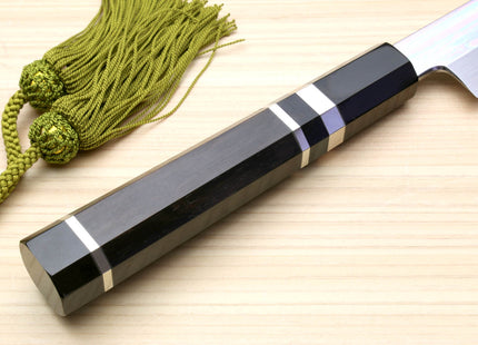Yoshihiro Honyaki White Steel Mirror Finished Namiukashi Sakimaru Takobiki Sushi Sashimi Japanese Knife with Triple Nickel Silver Ring Ebony Handle