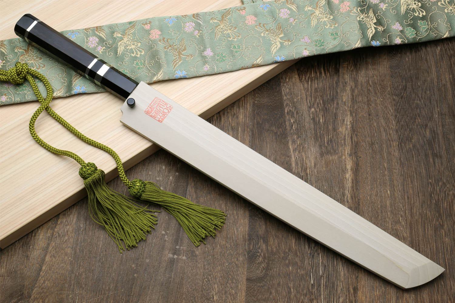 Yoshihiro Honyaki White Steel Mirror Finished Namiukashi Sakimaru Takobiki Sushi Sashimi Japanese Knife with Triple Nickel Silver Ring Ebony Handle