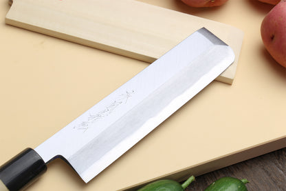 Yoshihiro Kasumi White Steel Edo Usuba Traditional Japanese Vegetable Chopping Chef Knife, Magnolia Handle